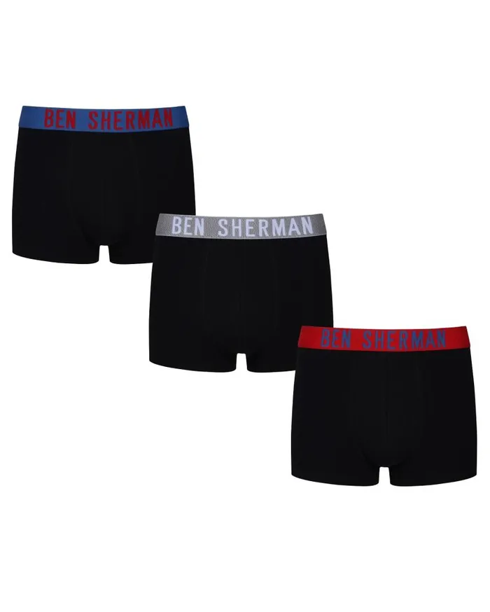 Men Ben Sherman Underwear Carl 3Pack Fitted NoFly BoxerBriefs 8211 Black