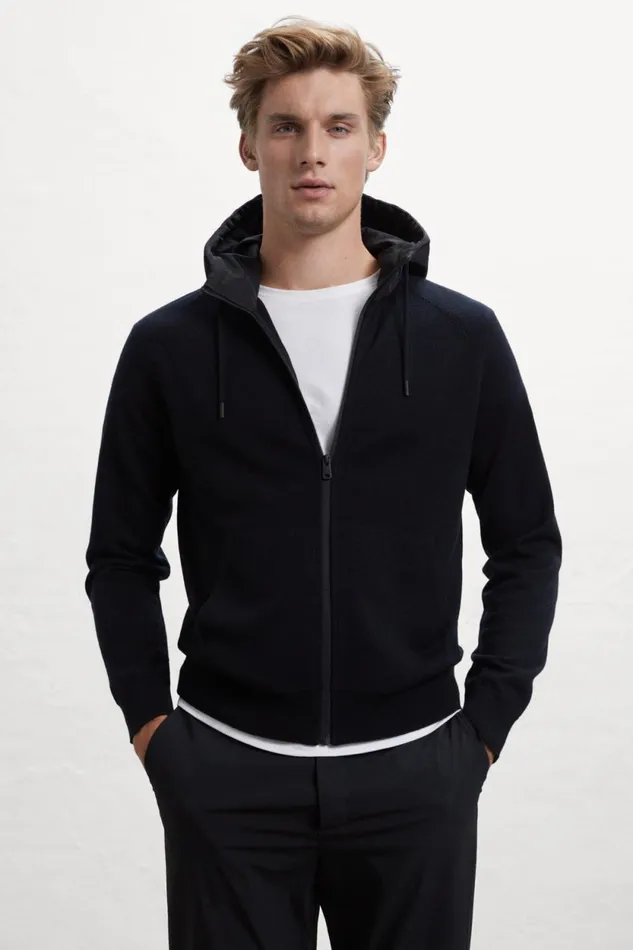 Men Black Peral Knitted Jumper With Hood Ecoalf Knitwear