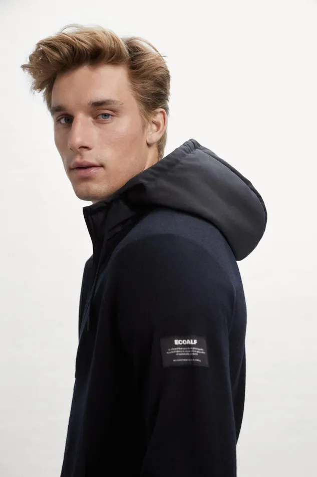 Men Black Peral Knitted Jumper With Hood Ecoalf Knitwear