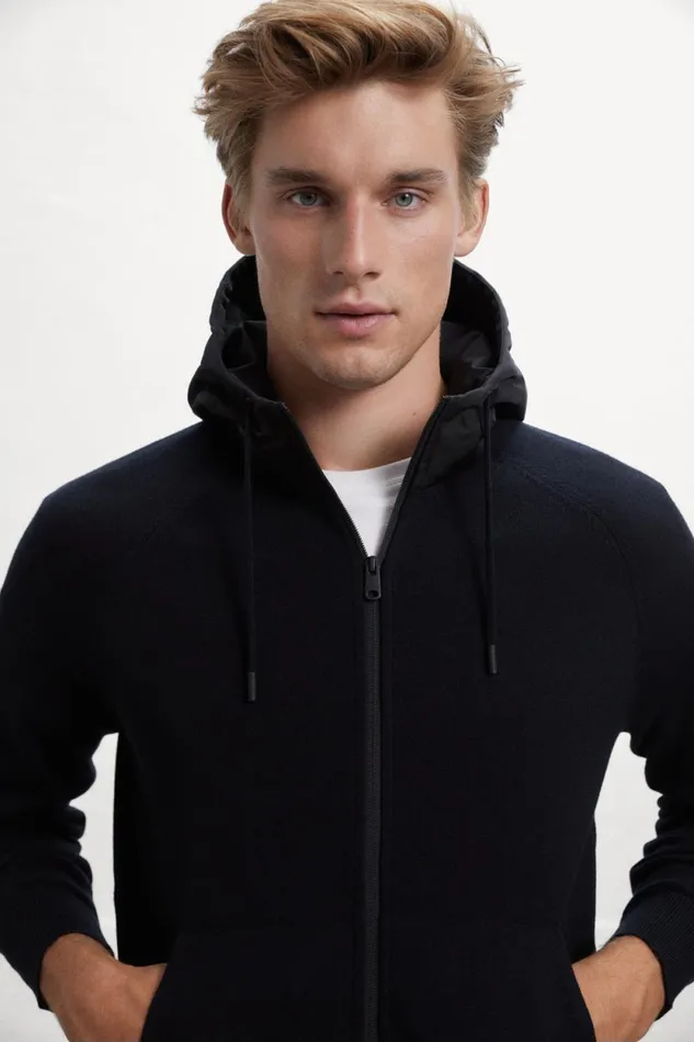 Men Black Peral Knitted Jumper With Hood Ecoalf Knitwear