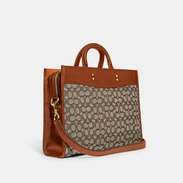 Men Briefcases Coach Rogue Brief In Signature Textile Jacquard Cocoa