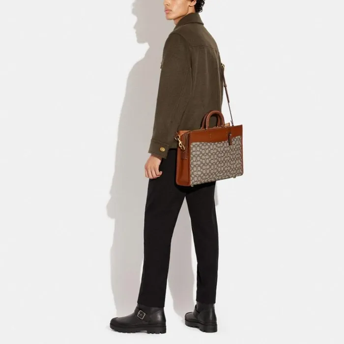 Men Briefcases Coach Rogue Brief In Signature Textile Jacquard Cocoa
