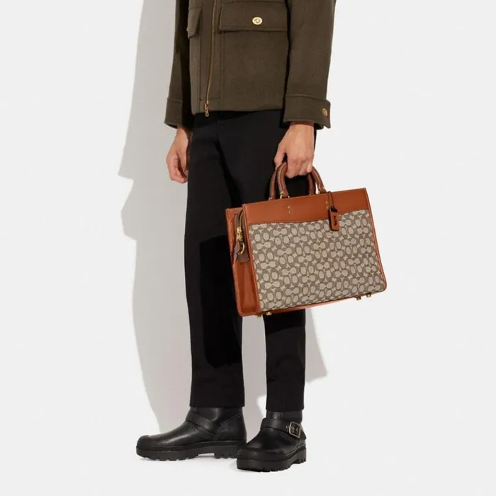 Men Briefcases Coach Rogue Brief In Signature Textile Jacquard Cocoa