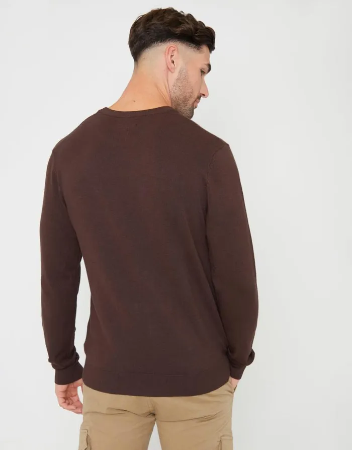 Men Brown Crew Neck Knitted Jumper Threadbare Jumpers Men Brown Crew Neck Knitted Jumper Threadbare Jumpers