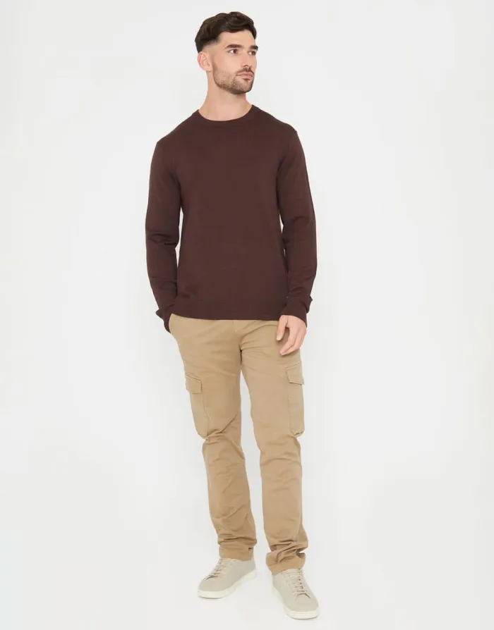 Men Brown Crew Neck Knitted Jumper Threadbare Jumpers Men Brown Crew Neck Knitted Jumper Threadbare Jumpers