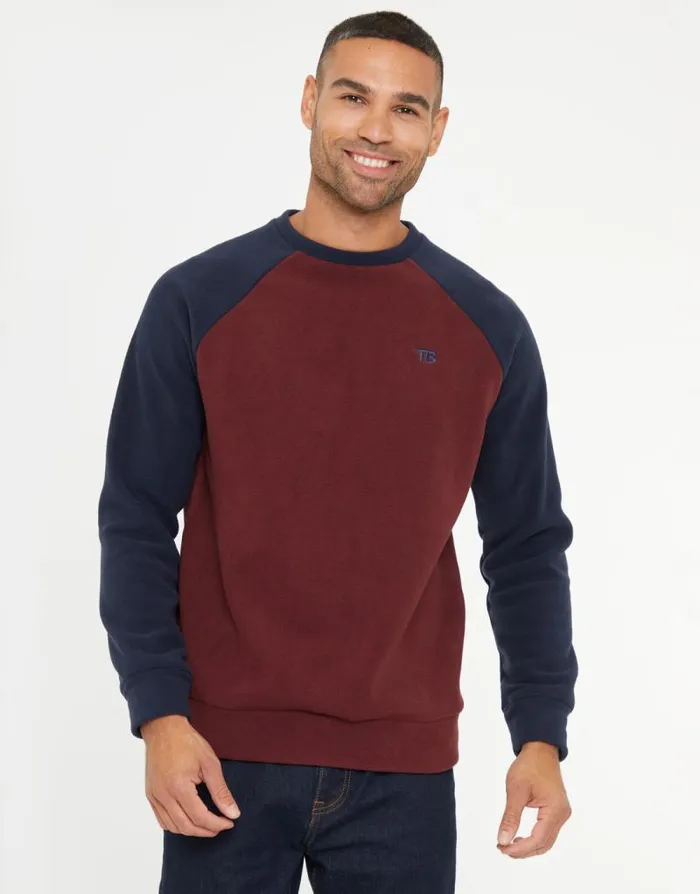 Men Burgundy and Navy Raglan Microfleece Crew Neck Sweatshirt Threadbare Sweatshirts Men Burgundy and Navy Raglan Microfleece Crew Neck Sweatshirt Threadbare Sweatshirts