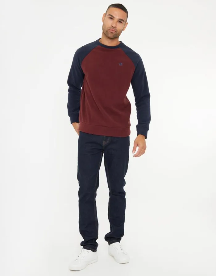 Men Burgundy and Navy Raglan Microfleece Crew Neck Sweatshirt Threadbare Sweatshirts Men Burgundy and Navy Raglan Microfleece Crew Neck Sweatshirt Threadbare Sweatshirts