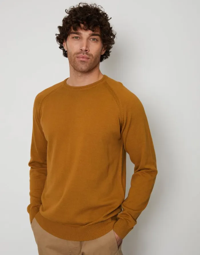 Men Camel Crew Neck Knitted Jumper Threadbare Jumpers