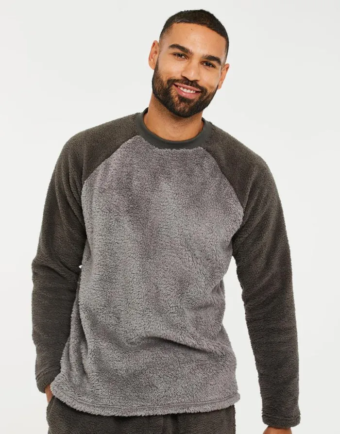 Men Charcoal Faux Borg Loungewear 2Piece Set Threadbare Pyjamas Men Charcoal Faux Borg Loungewear 2Piece Set Threadbare Pyjamas