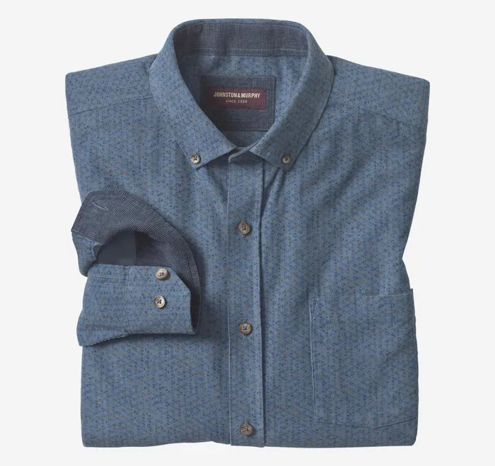 Men Corduroy Shirt Blue Overdyed Print JohnstonandMurphy Shirts
