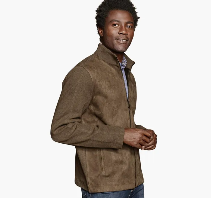 Men FauxSuede FullZip Camel JohnstonandMurphy Sweaters and Knits