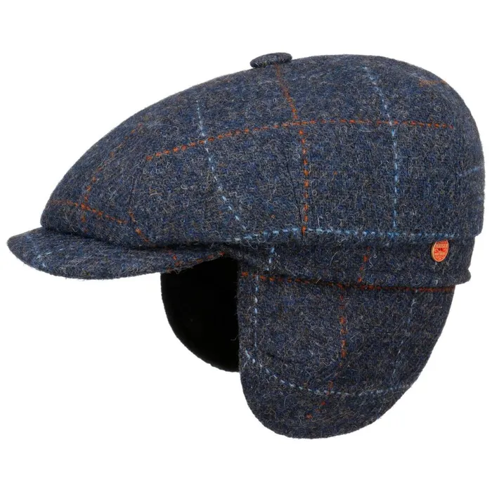 Men Flat Caps Mayser Seven Premium Harris Tweed Flat Cap Blue