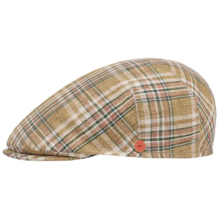 Men Flat Caps Mayser Sidney Check Linen Flat Cap Green