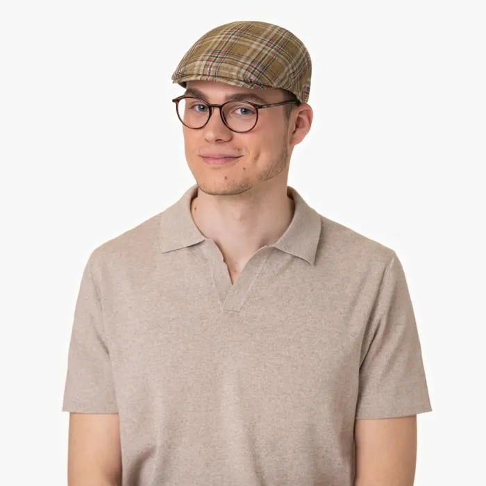 Men Flat Caps Mayser Sidney Check Linen Flat Cap Green Men Flat Caps Mayser Sidney Check Linen Flat Cap Green