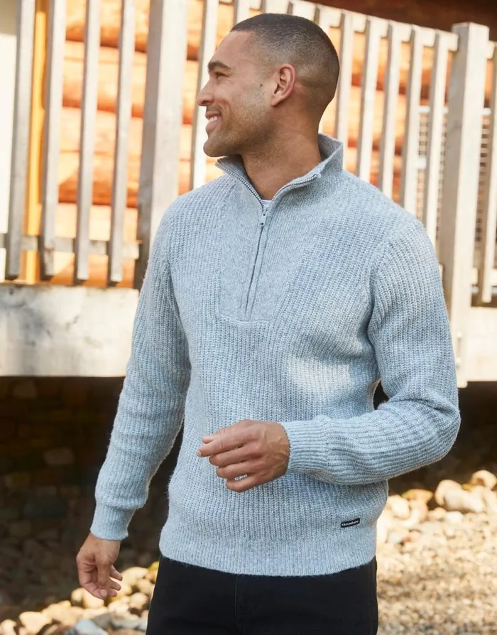 Men Grey Marl Knitted Quarter Zip Jumper Threadbare Jumpers