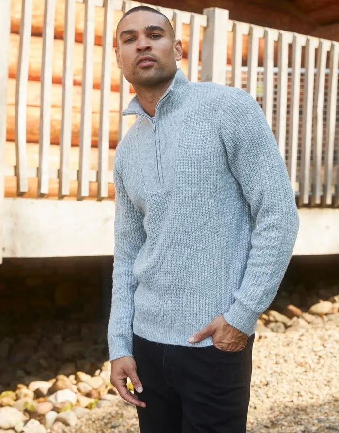 Men Grey Marl Knitted Quarter Zip Jumper Threadbare Jumpers Men Grey Marl Knitted Quarter Zip Jumper Threadbare Jumpers