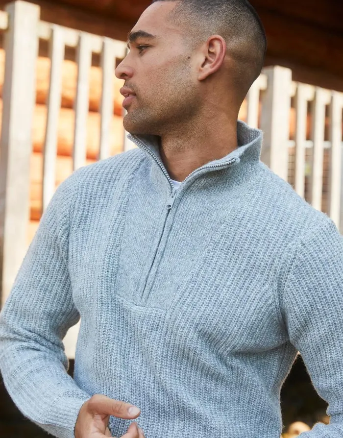 Men Grey Marl Knitted Quarter Zip Jumper Threadbare Jumpers Men Grey Marl Knitted Quarter Zip Jumper Threadbare Jumpers