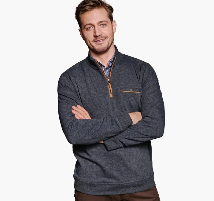 Men Knit QuarterZip Navy JohnstonandMurphy Sweaters and Knits