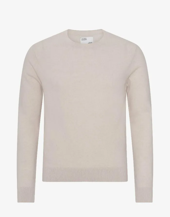 Men Knit Sweaters Colorful Standard Light Merino Wool Crew Ivory White