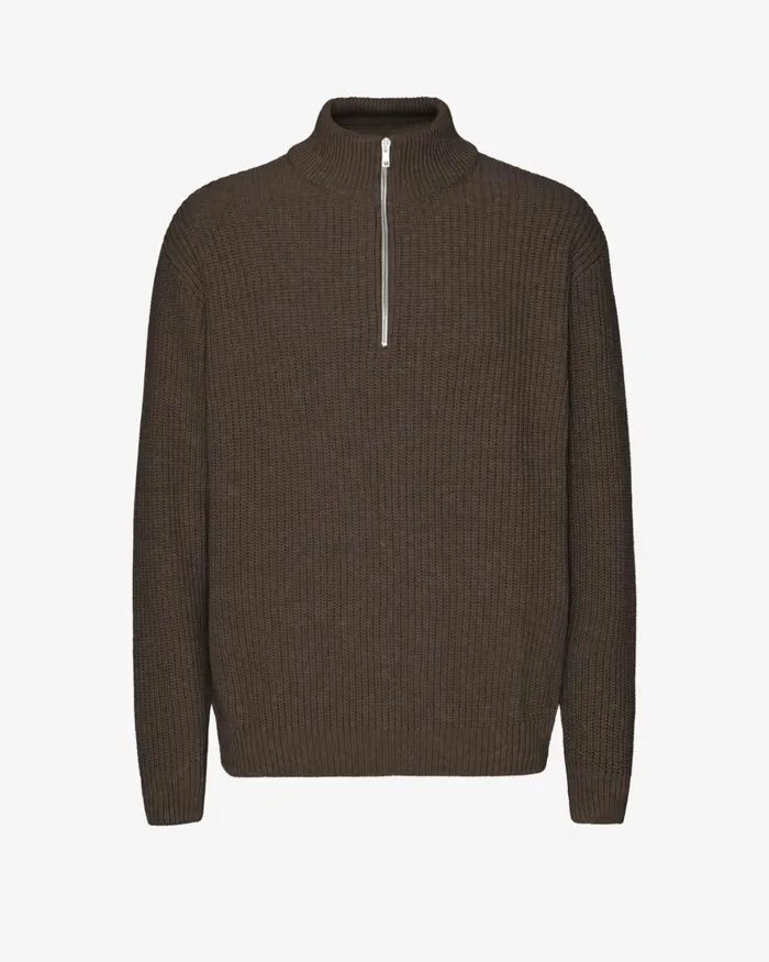 Men Knit Sweaters Colorful Standard Merino Quarter Zip Coffee Brown