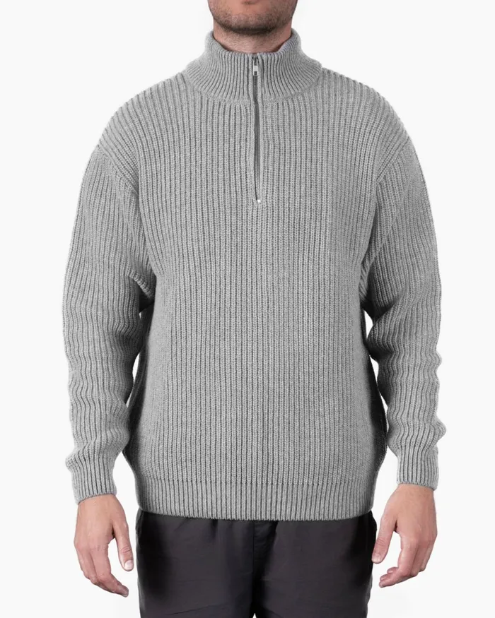 Men Knit Sweaters Colorful Standard Merino Quarter Zip Coffee Brown