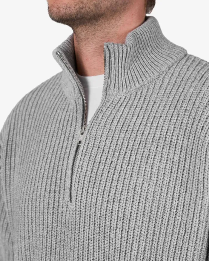 Men Knit Sweaters Colorful Standard Merino Quarter Zip Coffee Brown