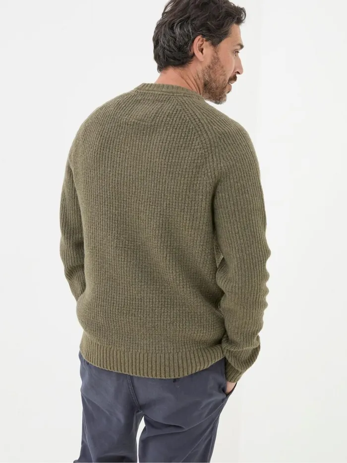 Men Knitwear Fat Face Calder Khaki Green Crew Neck Jumper