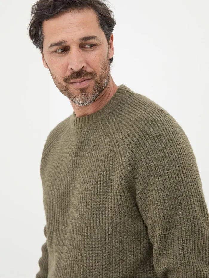 Men Knitwear Fat Face Calder Khaki Green Crew Neck Jumper