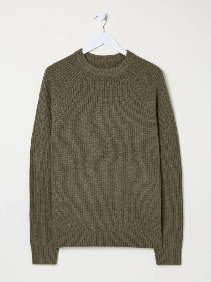 Men Knitwear Fat Face Calder Khaki Green Crew Neck Jumper