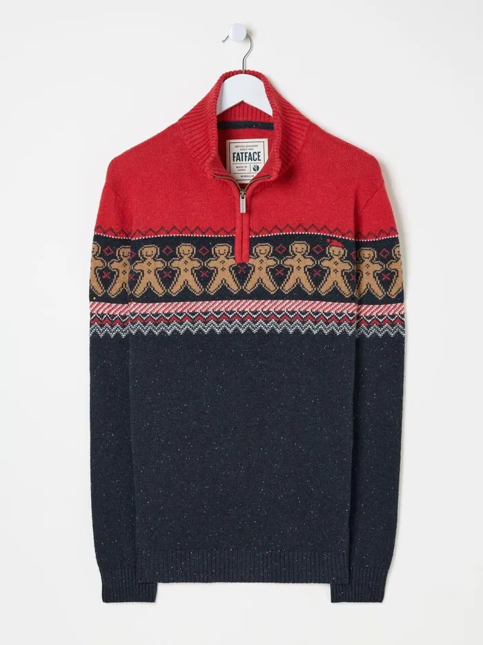 Men Knitwear Fat Face Navy Blue Pattern Half Neck Jumper