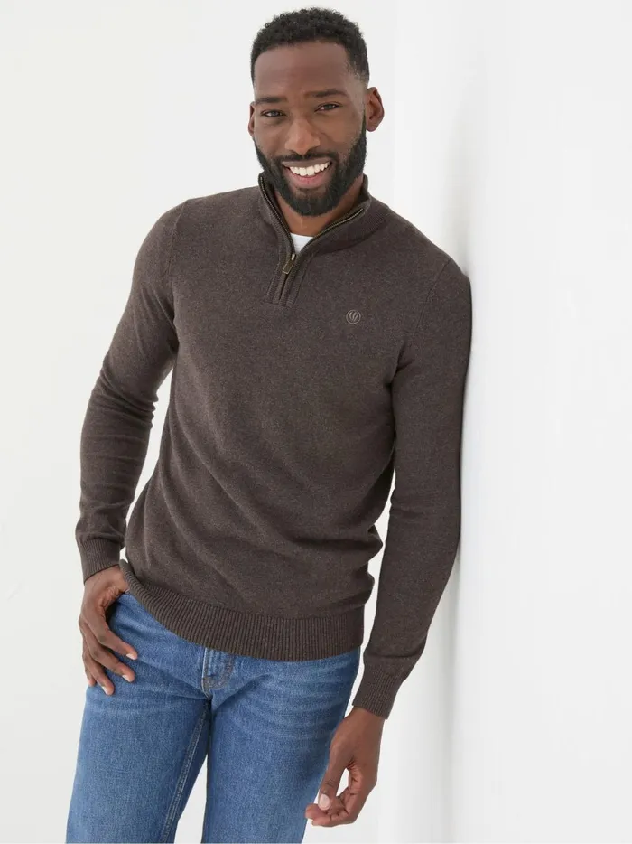 Men Knitwear Fat Face Rye Brown HalfNeck