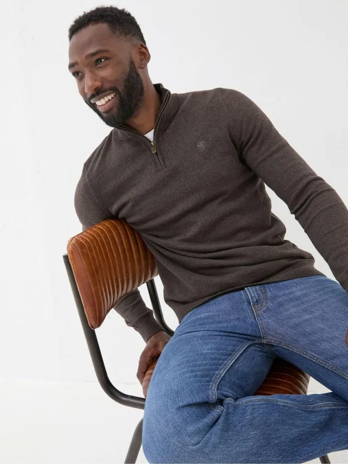 Men Knitwear Fat Face Rye Brown HalfNeck