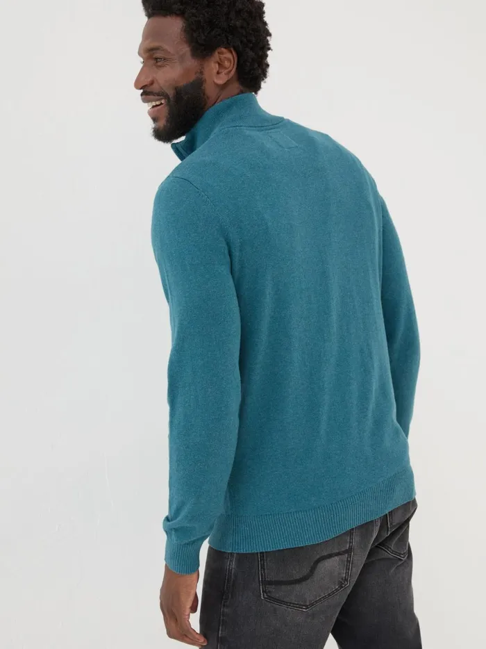Men Knitwear Fat Face Rye Teal Blue HalfNeck