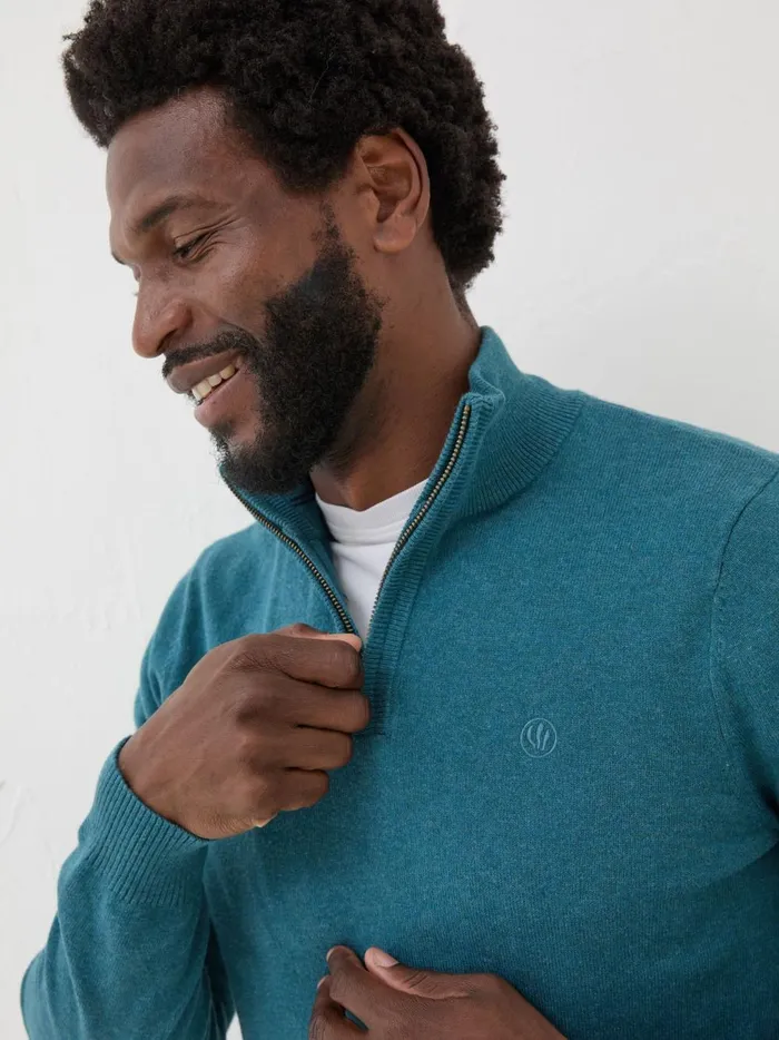 Men Knitwear Fat Face Rye Teal Blue HalfNeck