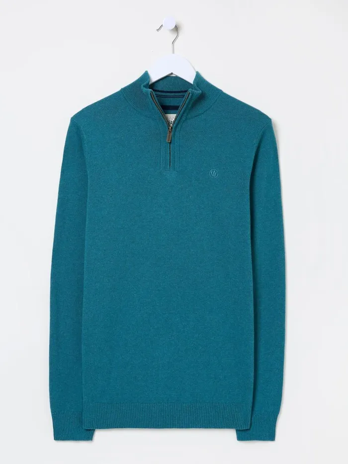 Men Knitwear Fat Face Rye Teal Blue HalfNeck