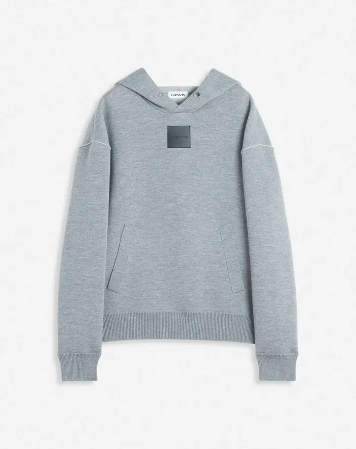 Men Lanvin Knitwear and Sweatshirts Baggy Wool Hoodie Steel