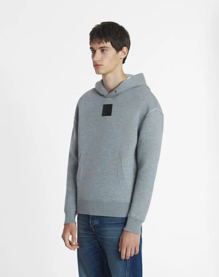 Men Lanvin Knitwear and Sweatshirts Baggy Wool Hoodie Steel Men Lanvin Knitwear and Sweatshirts Baggy Wool Hoodie Steel