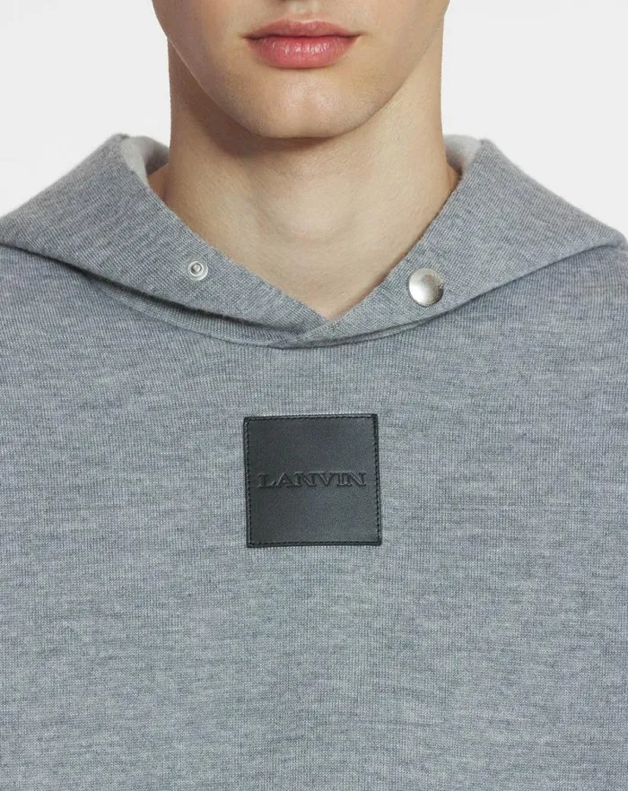 Men Lanvin Knitwear and Sweatshirts Baggy Wool Hoodie Steel Men Lanvin Knitwear and Sweatshirts Baggy Wool Hoodie Steel