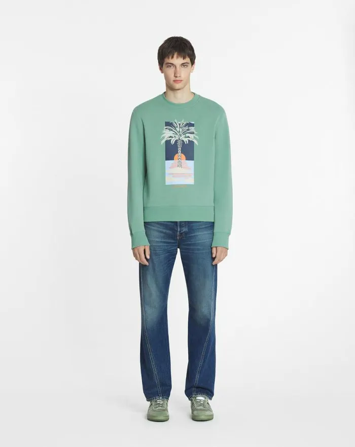 Men Lanvin Knitwear and Sweatshirts Printed Sweatshirt Vert De Gris Men Lanvin Knitwear and Sweatshirts Printed Sweatshirt Vert De Gris