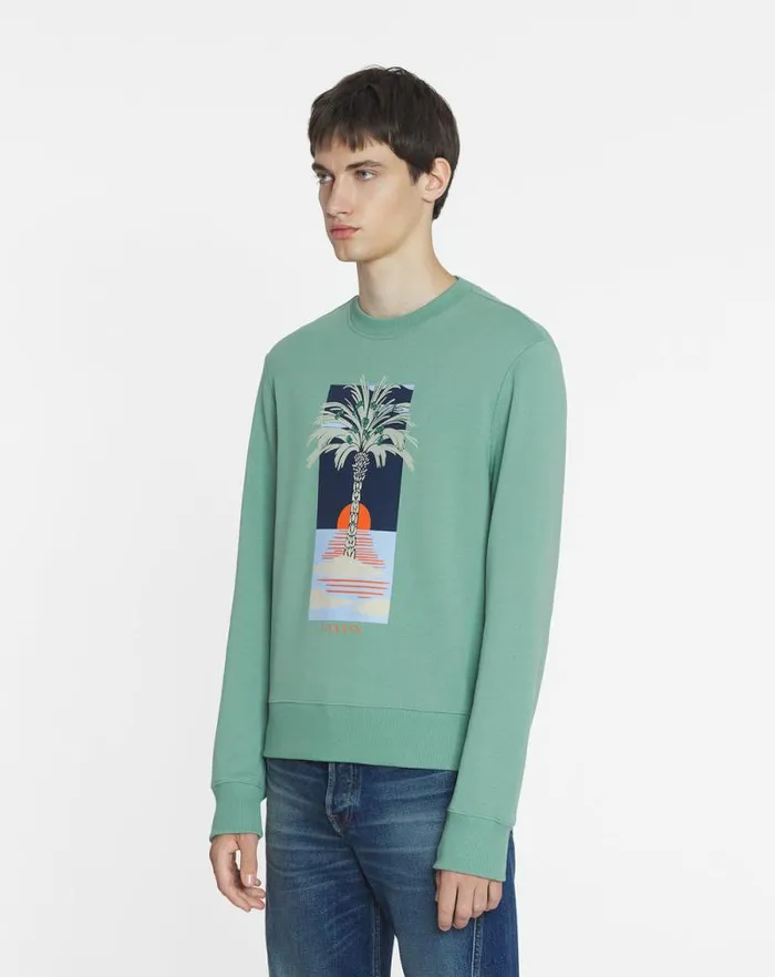 Men Lanvin Knitwear and Sweatshirts Printed Sweatshirt Vert De Gris Men Lanvin Knitwear and Sweatshirts Printed Sweatshirt Vert De Gris