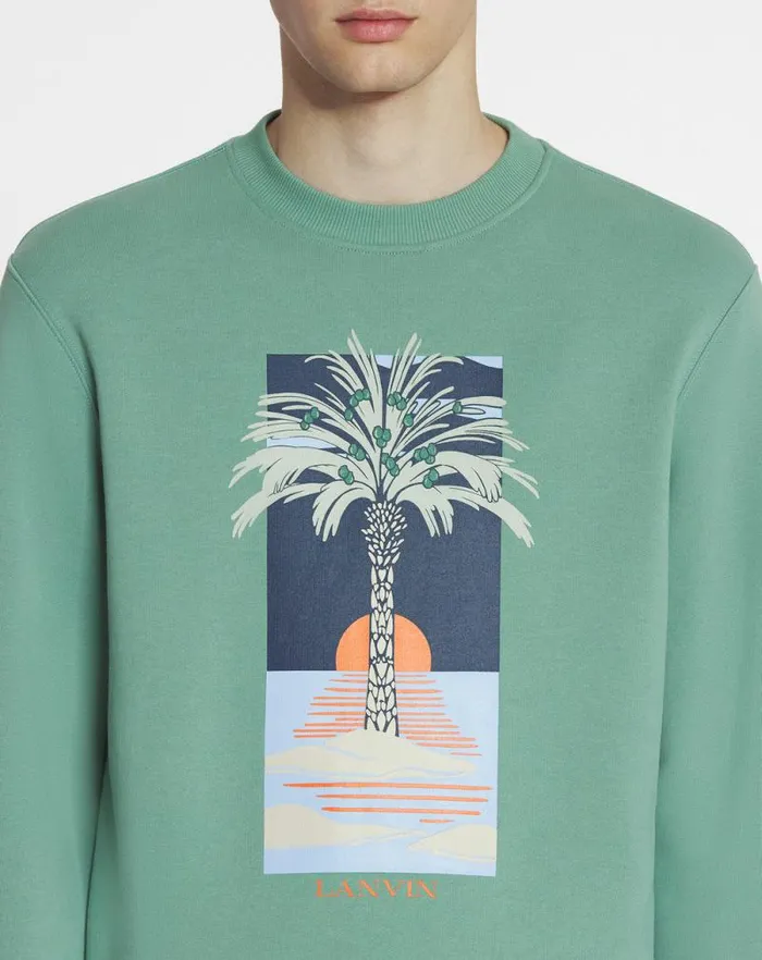 Men Lanvin Knitwear and Sweatshirts Printed Sweatshirt Vert De Gris Men Lanvin Knitwear and Sweatshirts Printed Sweatshirt Vert De Gris