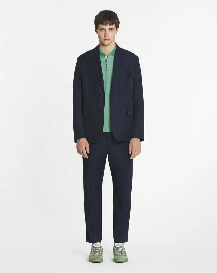 Men Lanvin Pants and Shorts Elastic Waistband Pants In Technical Cotton Navy Blue Men Lanvin Pants and Shorts Elastic Waistband Pants In Technical Cotton Navy Blue