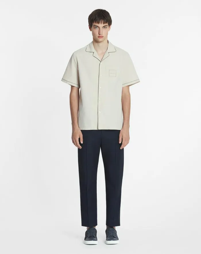 Men Lanvin Shirts Fluid Cotton Bowling Shirt Mastic Men Lanvin Shirts Fluid Cotton Bowling Shirt Mastic