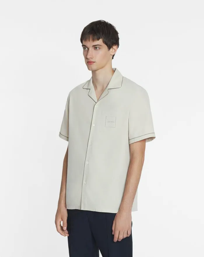 Men Lanvin Shirts Fluid Cotton Bowling Shirt Mastic Men Lanvin Shirts Fluid Cotton Bowling Shirt Mastic