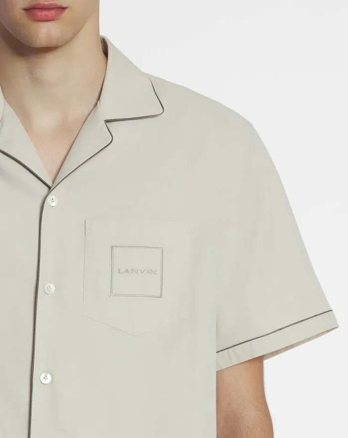 Men Lanvin Shirts Fluid Cotton Bowling Shirt Mastic Men Lanvin Shirts Fluid Cotton Bowling Shirt Mastic