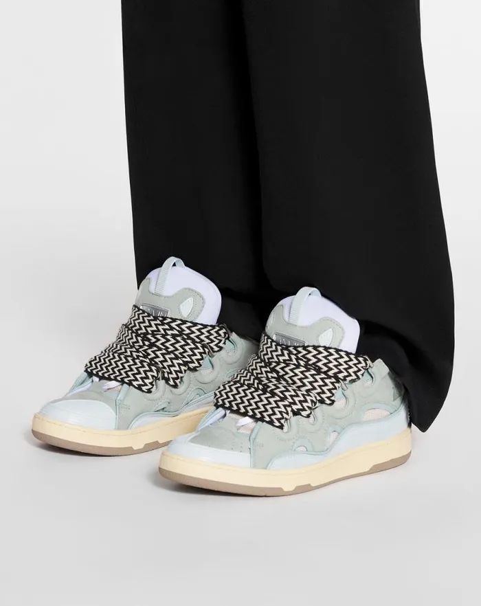 Men Lanvin Sneakers Leather Curb Sneakers Pale Blue Men Lanvin Sneakers Leather Curb Sneakers Pale Blue