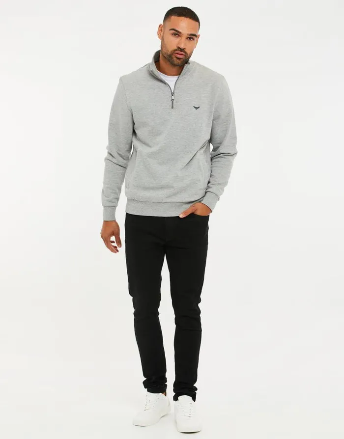 Men Light Grey Quarter Zip Knitted Sweatshirt Threadbare Jumpers Men Light Grey Quarter Zip Knitted Sweatshirt Threadbare Jumpers