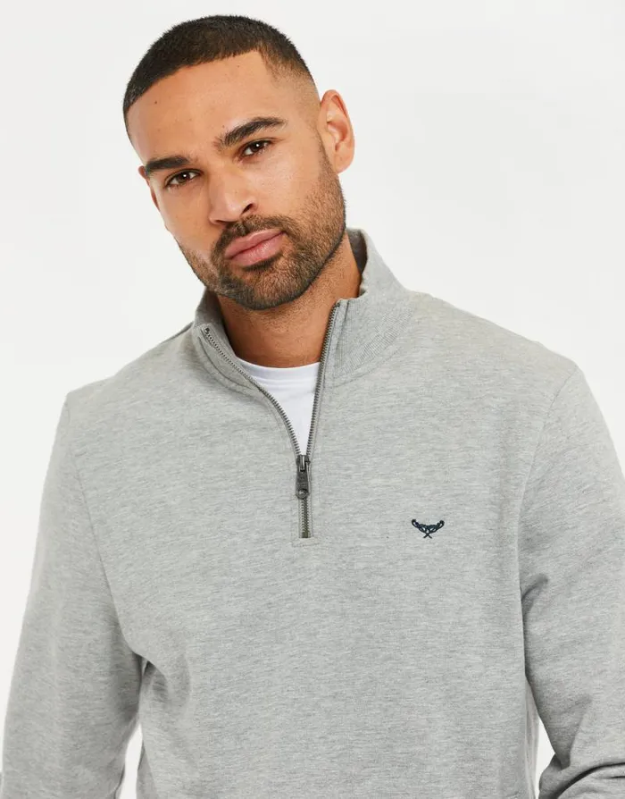 Men Light Grey Quarter Zip Knitted Sweatshirt Threadbare Jumpers Men Light Grey Quarter Zip Knitted Sweatshirt Threadbare Jumpers