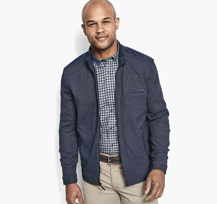 Men Melange Knit FullZip Navy JohnstonandMurphy Sweaters and Knits