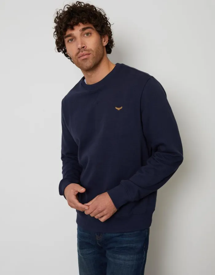 Men Navy Crew Neck Sweatshirt Threadbare Jumpers